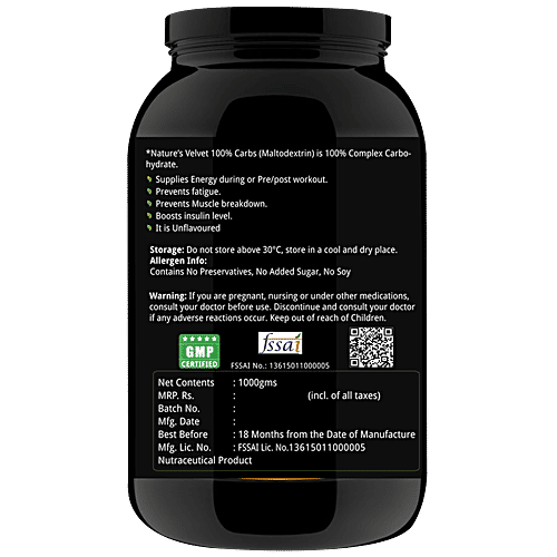 Natures Velvet 100 % Carbs Unflavoured Dietary Supplement Powder - For Weight Gain & Energy, 1 kg  