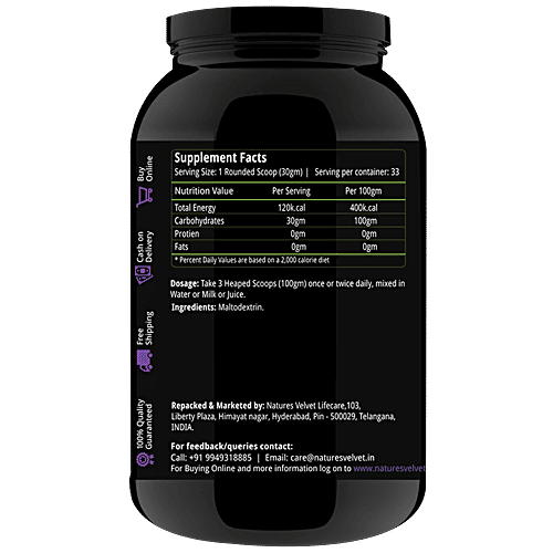 Natures Velvet 100 % Carbs Unflavoured Dietary Supplement Powder - For Weight Gain & Energy, 1 kg  
