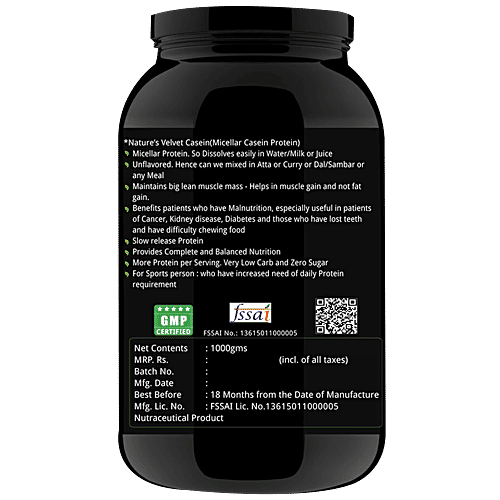 Natures Velvet Casein Protein Dietary Supplement - Vegetarian & Natural Slow Digesting Dairy Protein, 1 kg