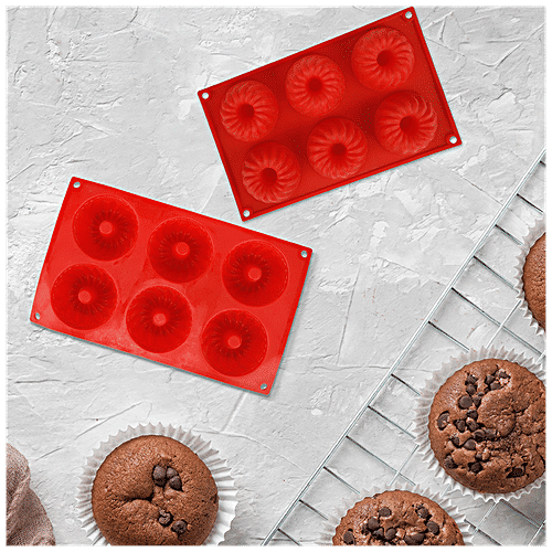 Cook4U Silicon Cup Cake/Muffin Mould - 6 Compartments, Pink, 1 pc  Microwave Safe & Freezer Safe