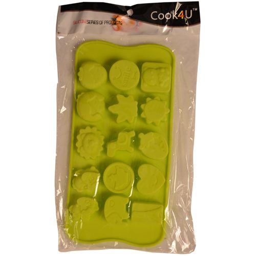 Cook4U Silicon Chocolate/Ice Mould - Multi Shapes, Green, 1 pc  Microwave Safe