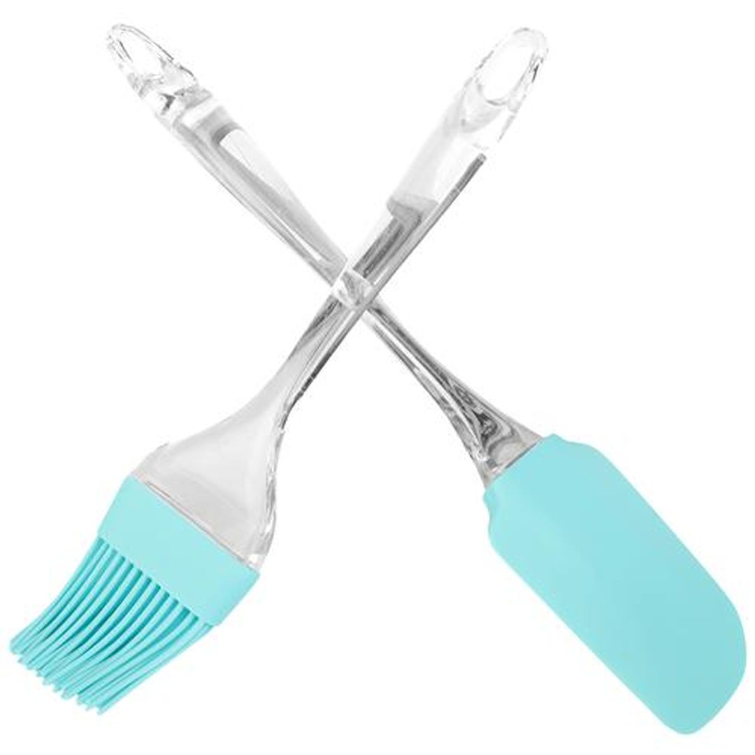 Silicone  Silicone Brush & Spatula Transparent Handle - Blue, BB147, 2 pcs 