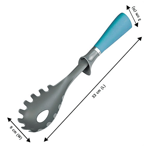 H&B Pasta/Spaghetti Spoon - Nylon, Silicon Handle, Blue, 1 pc  