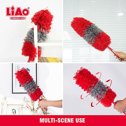 Liao Microfibre Cleaning Duster - Used For Multi-Purpose Cleaning, Red & Grey, Super Dust Absorbent, Soft, E130015, 1 pc  