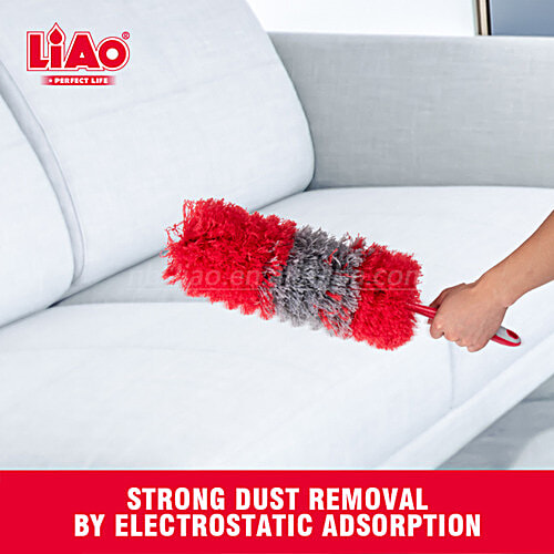 Liao Microfibre Cleaning Duster - Used For Multi-Purpose Cleaning, Red & Grey, Super Dust Absorbent, Soft, E130015, 1 pc  