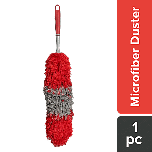 Liao Microfibre Cleaning Duster - Used For Multi-Purpose Cleaning, Red & Grey, Super Dust Absorbent, Soft, E130015, 1 pc  