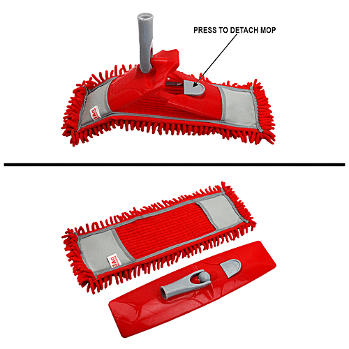 Liao Dry Floor Mop - Microfibre, Expandable, Flat, With 4.1 Feet Steel Stick, 360 Degree Movement, Detachable Rod, Red, A130064R, 1 pc  