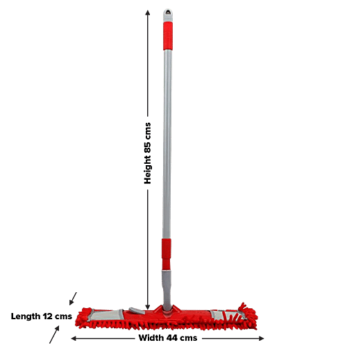 Liao Dry Floor Mop - Microfibre, Expandable, Flat, With 4.1 Feet Steel Stick, 360 Degree Movement, Detachable Rod, Red, A130064R, 1 pc  
