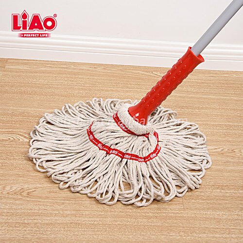 Liao Twist Cotton Floor Mop With Steel Stick - A130019, For Cleaning, 30X9X124 cm, White & Red, 1 pc  