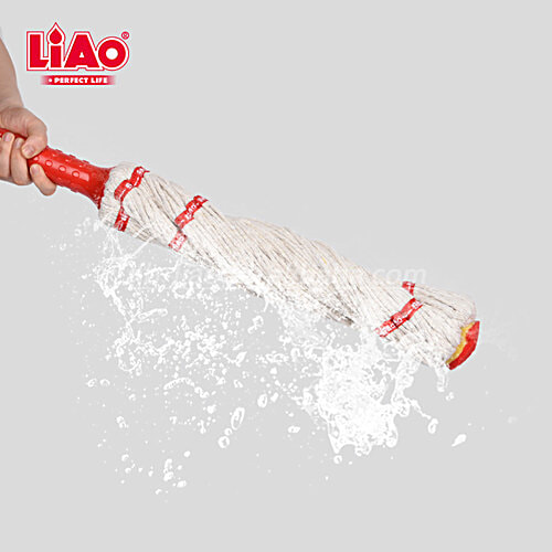 Liao Twist Cotton Floor Mop With Steel Stick - A130019, For Cleaning, 30X9X124 cm, White & Red, 1 pc  