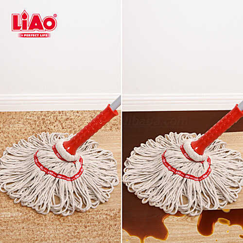 Liao Twist Cotton Floor Mop With Steel Stick - A130019, For Cleaning, 30X9X124 cm, White & Red, 1 pc  