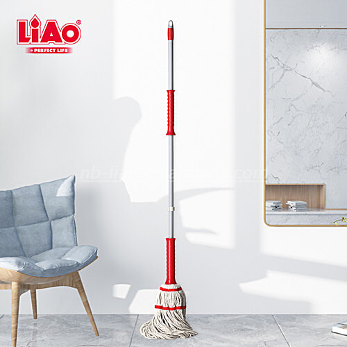 Liao Twist Cotton Floor Mop With Steel Stick - A130019, For Cleaning, 30X9X124 cm, White & Red, 1 pc  