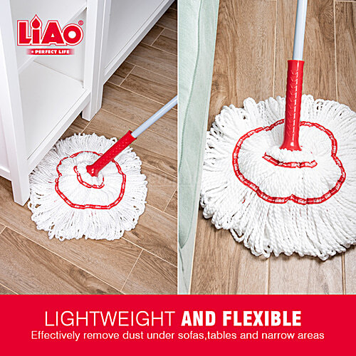 Liao Twist Microfibre Floor Mop With Steel Stick - A130019, For Cleaning, 40X9X134 cm, White & Red, 1 pc  