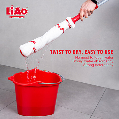 Liao Twist Microfibre Floor Mop With Steel Stick - A130019, For Cleaning, 40X9X134 cm, White & Red, 1 pc  