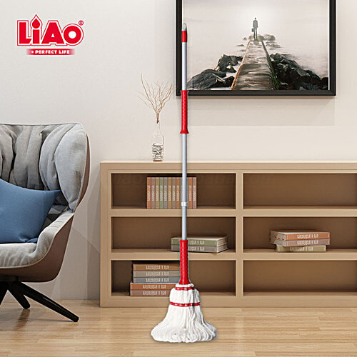 Liao Twist Microfibre Floor Mop With Steel Stick - A130019, For Cleaning, 40X9X134 cm, White & Red, 1 pc  