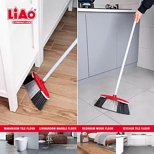Liao Floor Broom - Plastic & Nylon Bristle, With 4.4 Feet Stick, For Cleaning Dust, K130002, 1 pc  