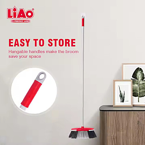 Liao Floor Broom - Plastic & Nylon Bristle, With 4.4 Feet Stick, For Cleaning Dust, K130002, 1 pc  