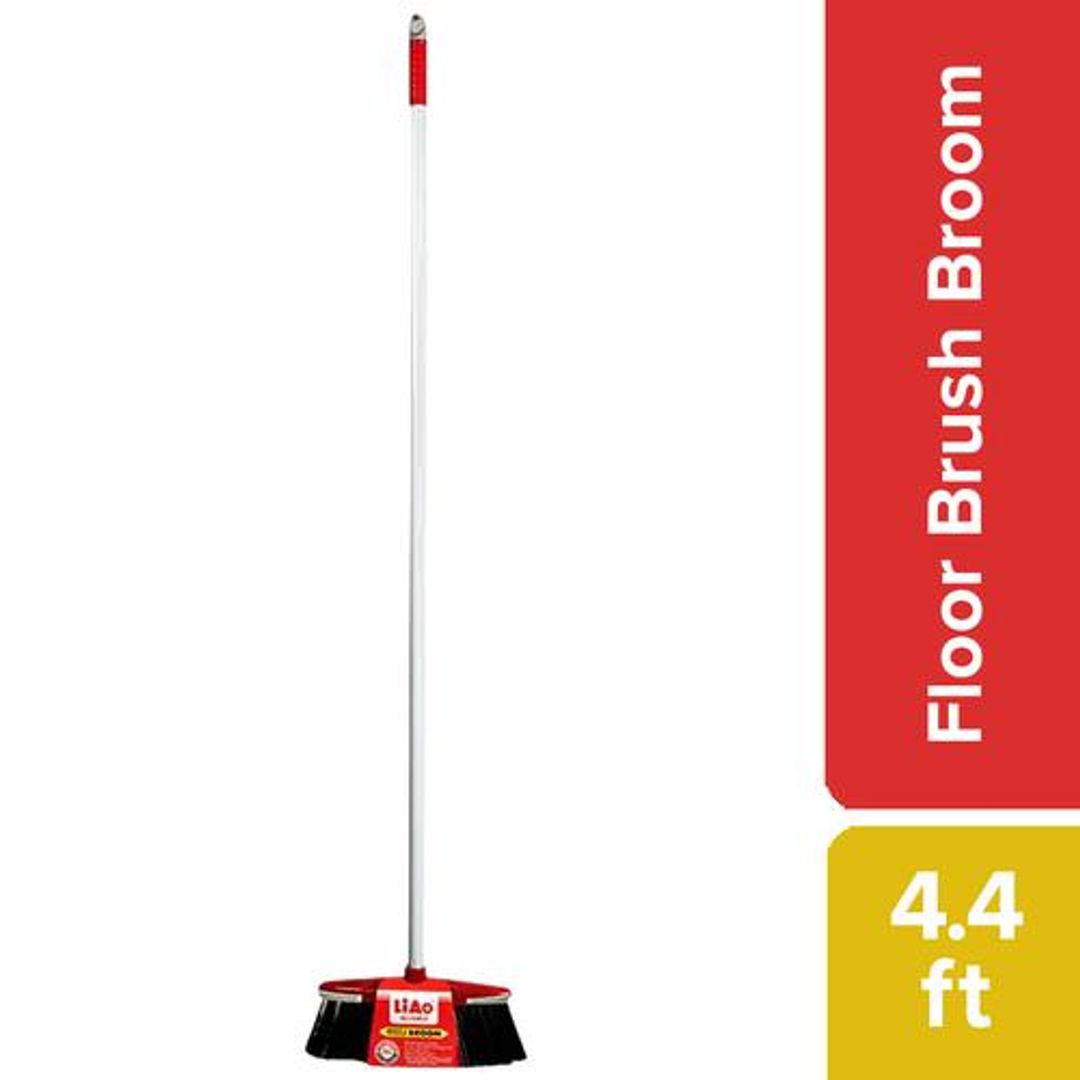 Liao Floor Broom - Plastic & Nylon Bristle, With 4.4 Feet Stick, For Cleaning Dust, K130002, 1 pc 