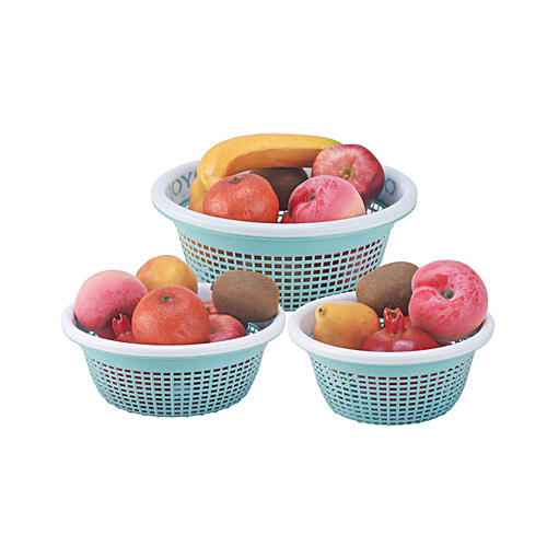 Joyo Utility Fruit Loop Basket Set - Assorted Colour, Plastic, Plain, Round, 3 pcs  Assorted Colours
 Durable Plastic