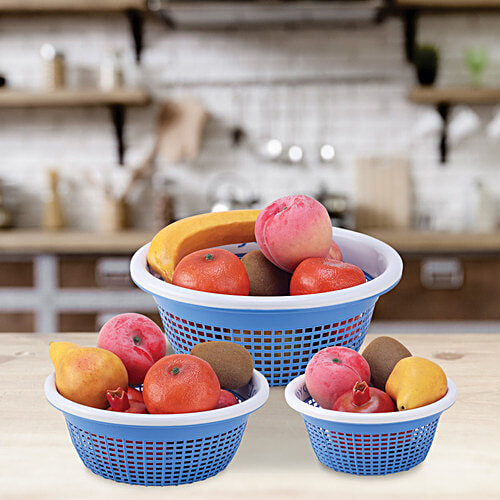 Joyo Utility Fruit Loop Basket Set - Assorted Colour, Plastic, Plain, Round, 3 pcs  Assorted Colours
 Durable Plastic