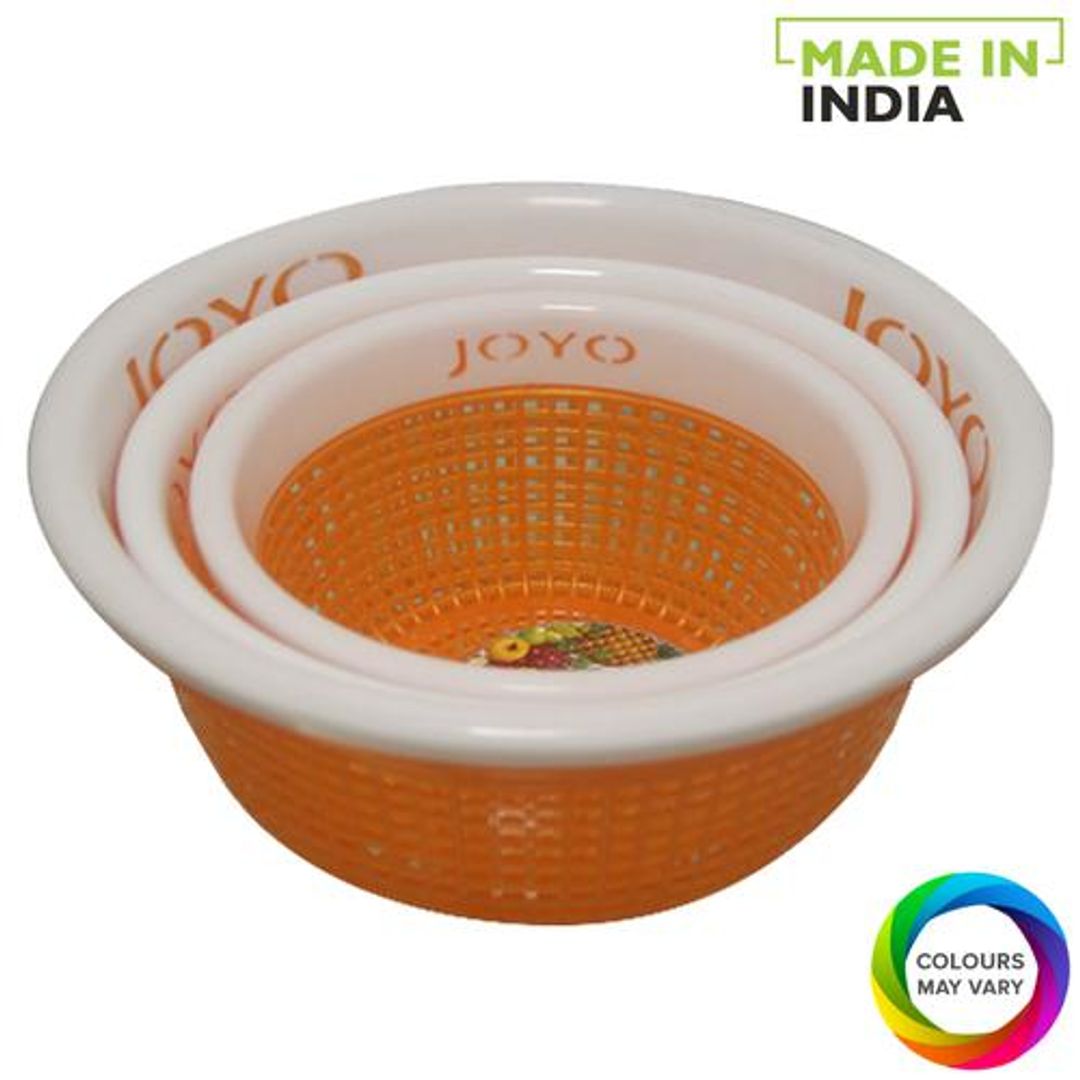 JOYO Utility Fruit Loop Basket Set - Assorted Colour, Plastic, Plain, Round, 3 pcs 