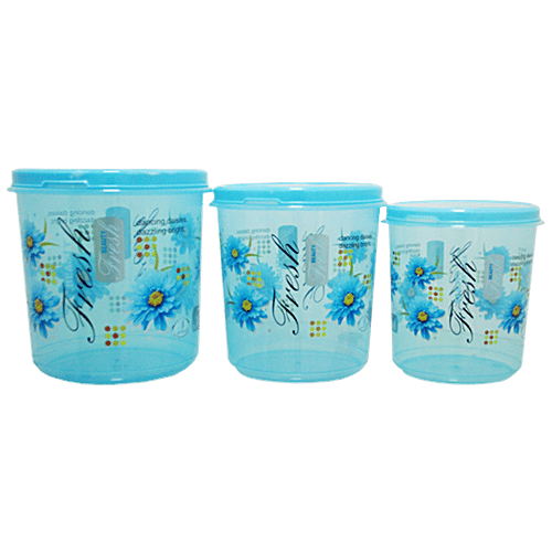 Joyo Super Tight Container - Assorted Colour, Plastic, Printed, Round, 3 pcs  BPA Free