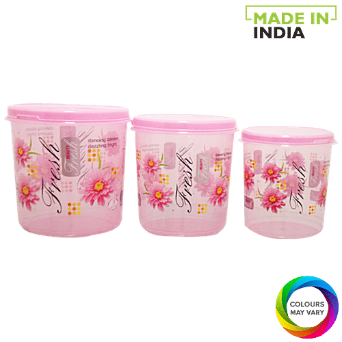 Joyo Super Tight Container - Assorted Colour, Plastic, Printed, Round, 3 pcs  BPA Free