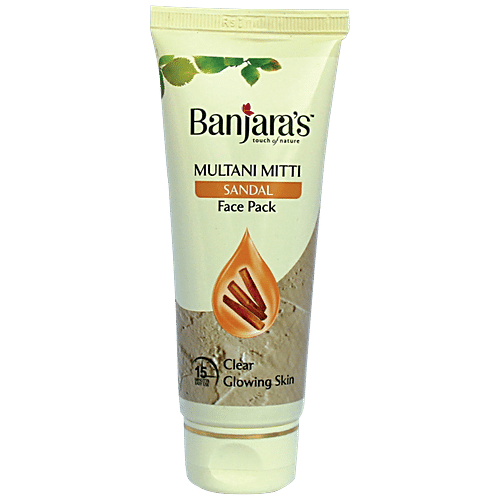 Banjara's Face Pack - Multani Mitti & Sandal, Clear Glowing Skin, For All Skin Types, 100% Natural, 50 g Tube 100% Natural