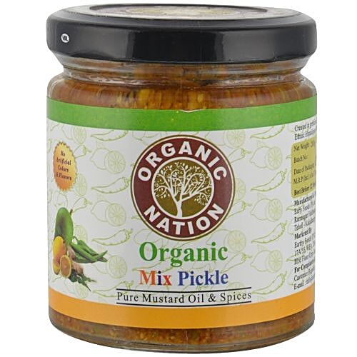 Organic Nation Organic Mix Pickle - Pure Mustard Oil & Spices, 200 g  No Artificial Colours or Flavours