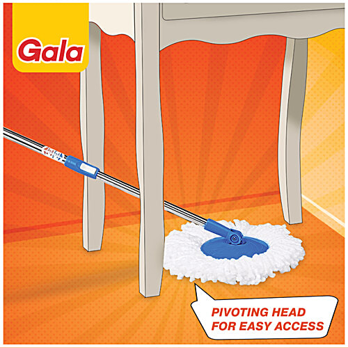 Gala Twin Bucket Spin Mop - Plastic & Microfibre, With Rod, 3.8 ft, Blue, 1 pc  Easy to Carry
