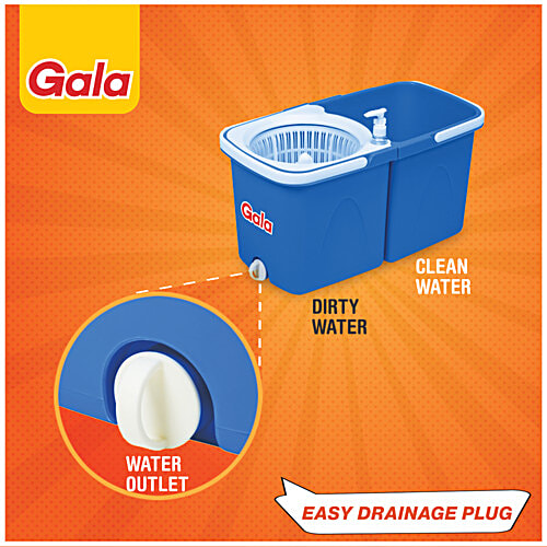 Gala Twin Bucket Spin Mop - Plastic & Microfibre, With Rod, 3.8 ft, Blue, 1 pc  Easy to Carry