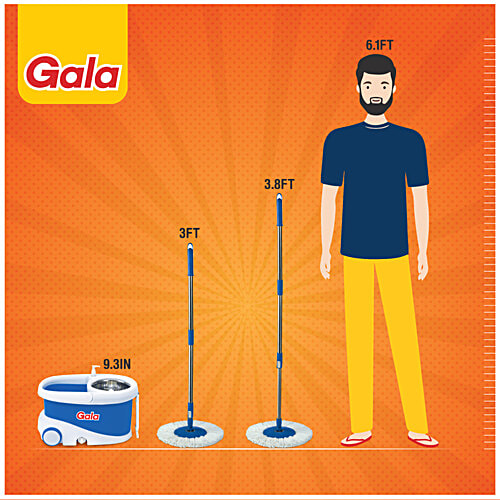 Gala Jet Spin Mop - Plastic Bucket & Stainless-Steel Wringer, With Handle, 3.8 ft, Assorted, 1 pc  