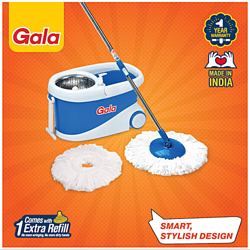 Gala Jet Spin Mop - Plastic Bucket & Stainless-Steel Wringer, With Handle, 3.8 ft, Assorted, 1 pc  