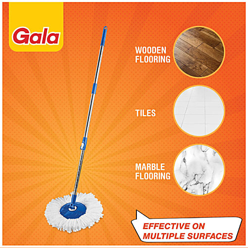 Gala Spin Mop - Microfibre & Plastic, Height Adjustment Rod, With Refill, Blue, 1 pc  