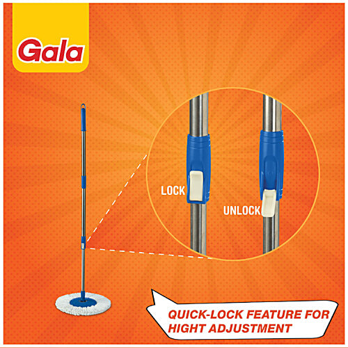 Gala Spin Mop - Microfibre & Plastic, Height Adjustment Rod, With Refill, Blue, 1 pc  