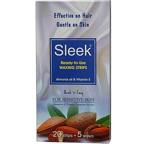 Buy Sleek Waxing Strips Ready To Use, Almond Oil & Vitamin E, For Sensitive Skin 20 strips