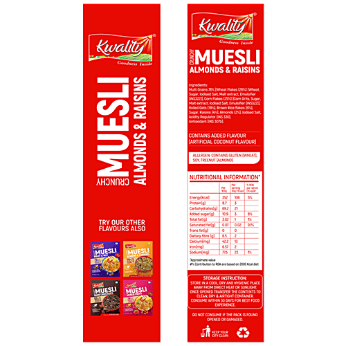 Buy Kwality Crunchy Muesli Almonds & Raisins High Iron & Protein