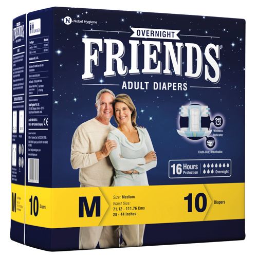 Friends Overnight Adult Diaper - Medium, 10's pack  Wetness Indicator