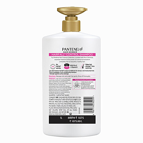 Pantene Hair Science Hairfall Control Shampoo - With Pro-V & Vitamin B, 1 L  