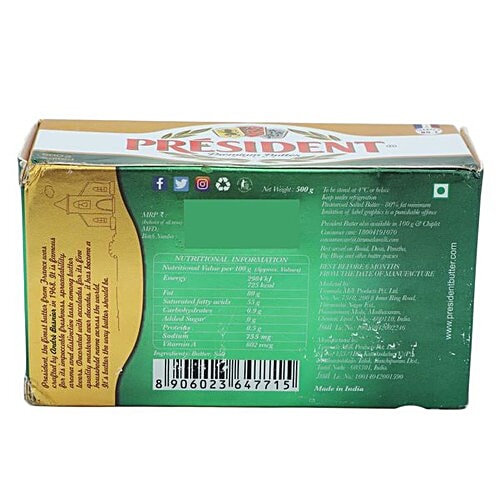 PRESIDENT Premium Butter - Salted, 500 g Carton Zero Added Sugar