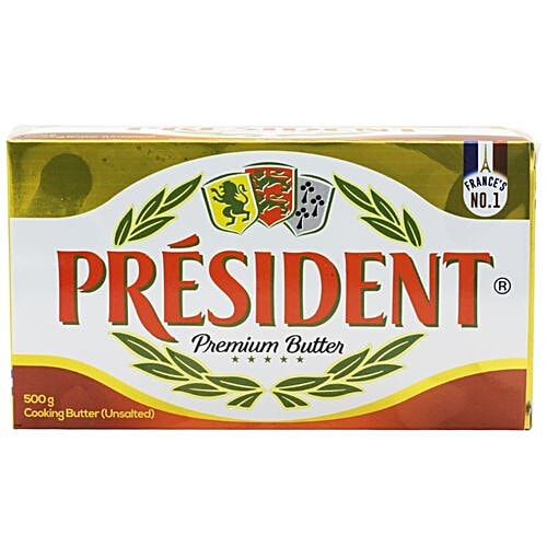 PRESIDENT  Premium Cooking Butter - Unsalted, 500 g Carton Zero Added Sugar