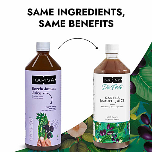 Kapiva Karela Jamun Juice - Helps Control Blood Sugar Levels, Lowers Bad Cholesterol, 1 L  Low Glycemic Index, No Artificial Colours, No Added Sugar