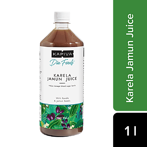Kapiva Karela Jamun Juice - Helps Control Blood Sugar Levels, Lowers Bad Cholesterol, 1 L  Low Glycemic Index, No Artificial Colours, No Added Sugar