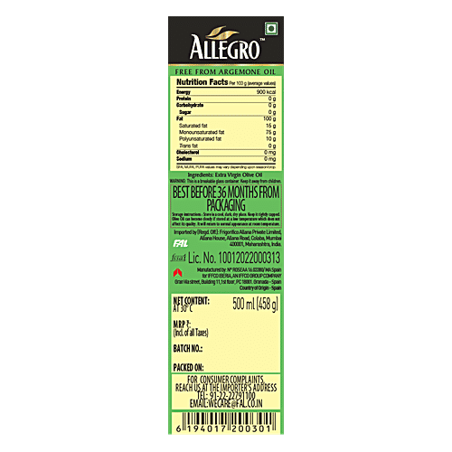 Allegro Olive Oil - Extra Virgin, 500 ml  