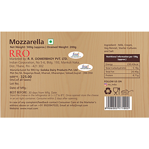Buy Rro Dairy Cheese Mozzarella 200 Gm Online At Best Price of Rs 350