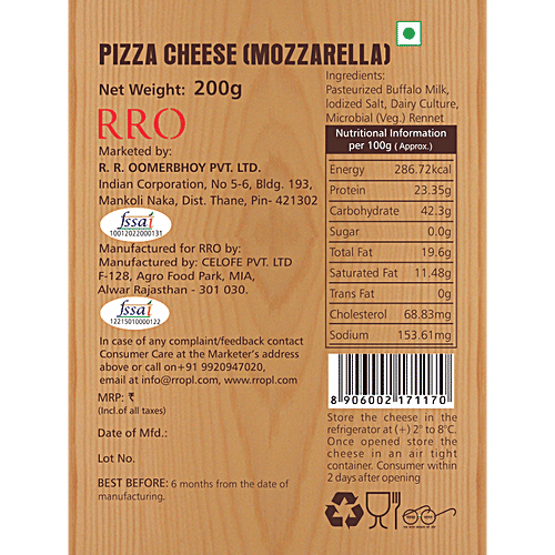 Buy Rro Dairy Pizza Cheese Mozzarella 200 Gm Online At Best Price of Rs