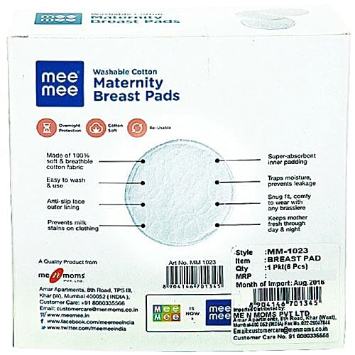 Mee Mee Washable Cotton Maternity Breast Pads - Pink,, 6 pcs  