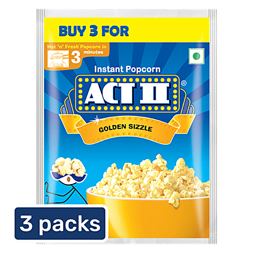 ACT II Golden Sizzle Instant Popcorn, 60 g (Pack of 3) Hot & Fresh# in 3 mins