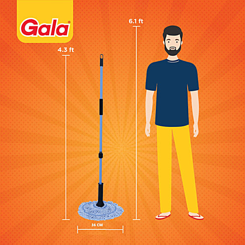 Gala Twist Mop Microfibre & Plastic With Rod - 4.3 ft, Blue & White, 1 pc  Unique Stain Remover
