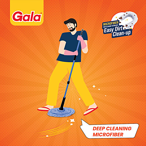 Gala Twist Mop Microfibre & Plastic With Rod - 4.3 ft, Blue & White, 1 pc  Unique Stain Remover